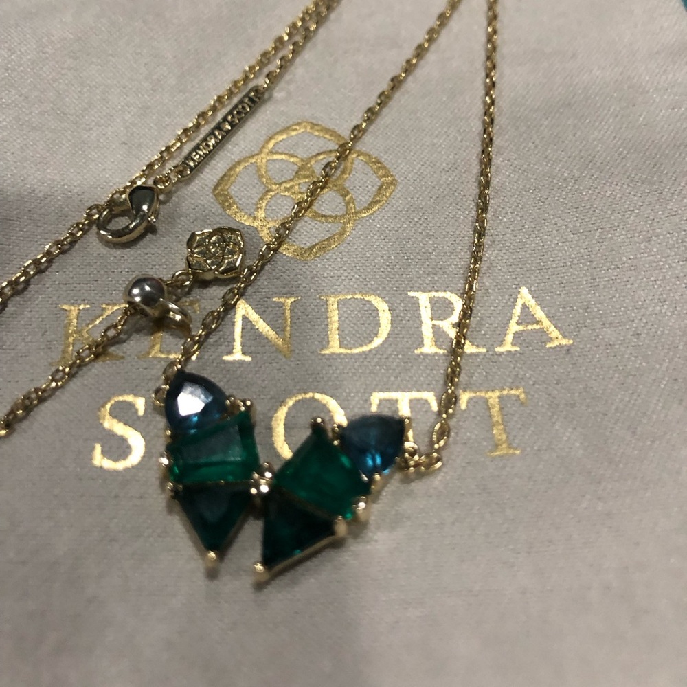 Kendra Scott Gold Blair Necklace w. Teal & Dark Blue Gemstones Butterfly 🦋